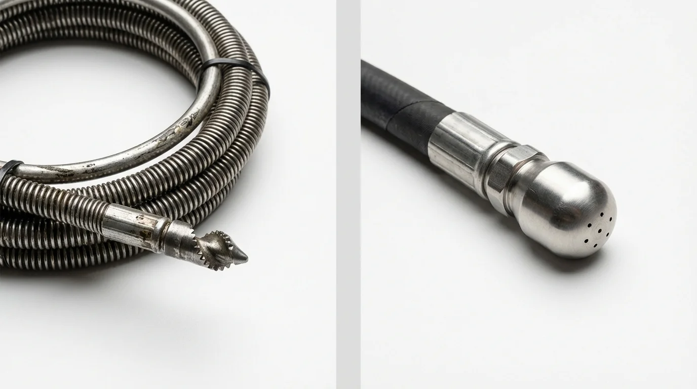 Drain snake cable and hydro jetting nozzle used for drain cleaning in Pike Road, AL