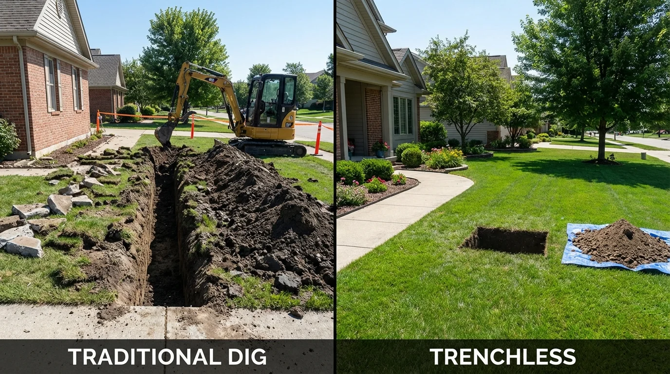 Trenchless sewer repair with minimal yard damage versus traditional excavation in Pike Road, AL